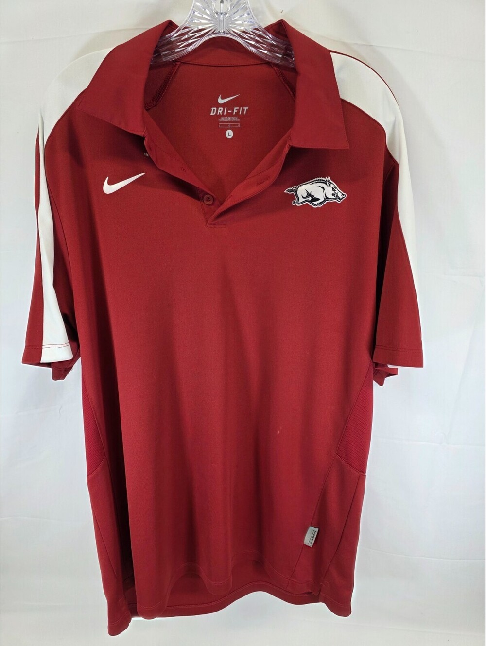 Nike Arkansas Razorbacks Dri-FIT Polo Shirt Mens Large Red White Short Sleeve